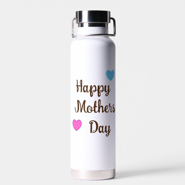 Brown Cursive Typography Happy Mothers Day, Water Bottle (Back)