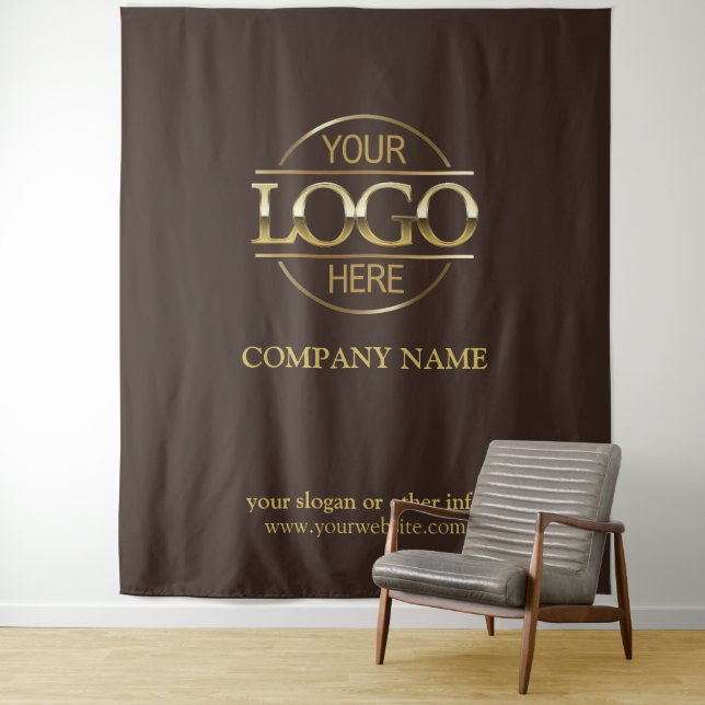 Brown Custom Business Logo Trade Show Backdrop Tapestry (In Situ)