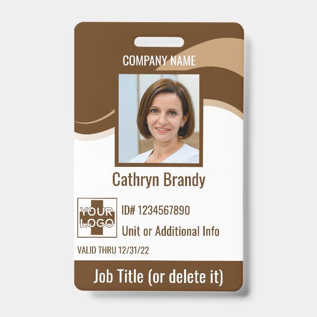 Brown custom Employee Security Id, logo, Bar Code ID Badge (Front)