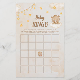 Brown Cute Bear Baby Shower Bingo
