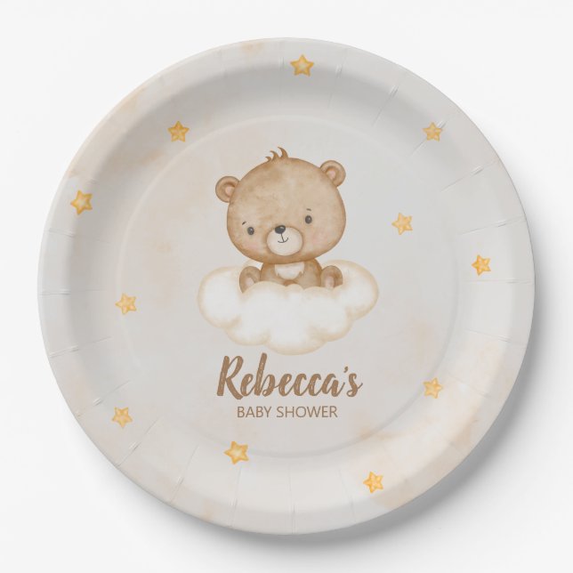 Brown Cute Bear Baby Shower Paper Plate (Front)