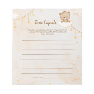Brown Cute Bear Baby Shower Time Capsule Notepad