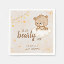 Brown Cute Bear We Can Bearly Wait Baby Shower