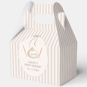 Brown Cute Boy Bow Asian Dumpling Baby Shower  Favour Box