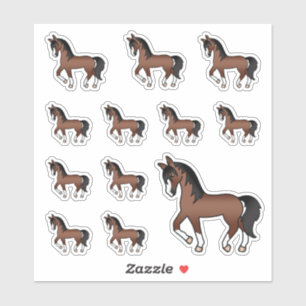 Brown Cute Cartoon Trotting Horses
