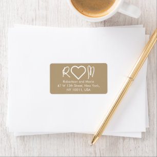 Brown Cute Couple Monogram Heart Return Address Label