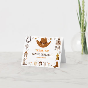 Brown Cute Cowboy Birthday Thank you card