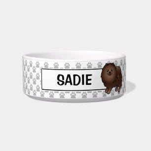 Brown Cute Pomeranian And Pet's Name Bowl