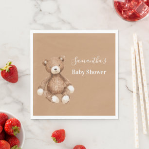 Brown Cute Teddy Bear Baby Shower Napkin