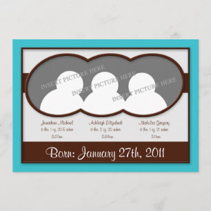 Brown Cyan Blue Triplets Birth Announcements
