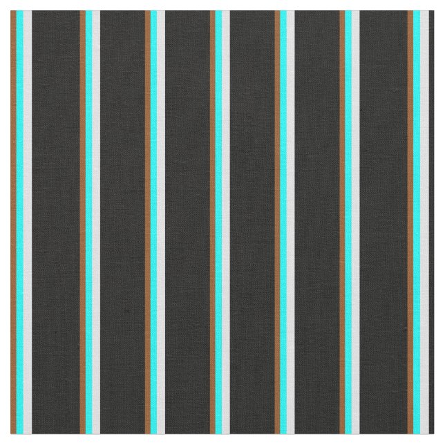 Brown, Cyan, Lavender & Black Coloured Lines Fabric (Close Up)