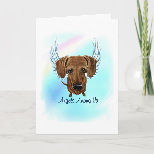 Brown Dachshund Angel Dog Pet Loss Sympathy Card (Front)