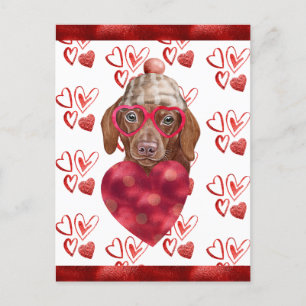 Brown Dachshund Hearts Dog Lover Valentine Gift Holiday Postcard