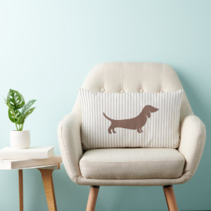 Brown Dachshund on Beige Stripes Lumbar Cushion