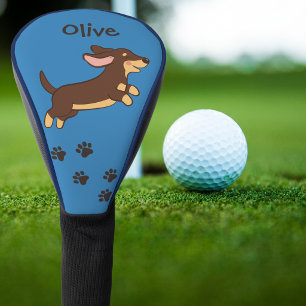 Brown Dachshund Running Blue Design Golf Head Cover