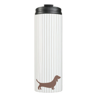 Brown Dachshunds on Beige Stripes Thermal Tumbler