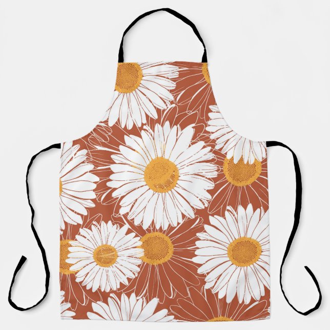 Brown Daisies: Seamless Flower Pattern Apron (Front)