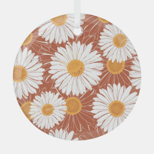Brown Daisies: Seamless Flower Pattern Glass Tree Decoration