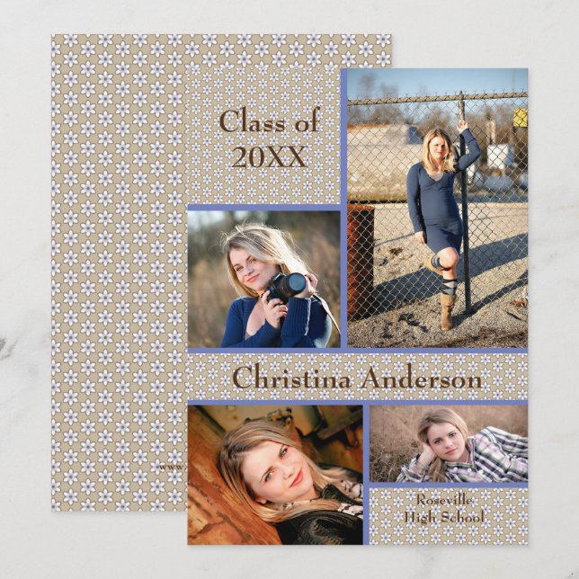 Brown Daisy Collage - Graduation Announcement (Front/Back)