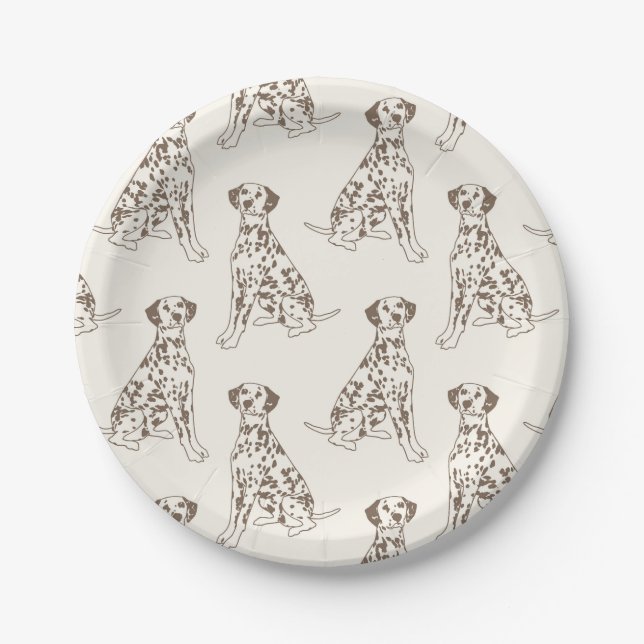 Brown Dalmatian Dog Illustration Paper Plate (Front)