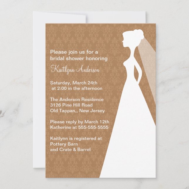 Brown Damask Bride Bridal Shower Invitation (Front)