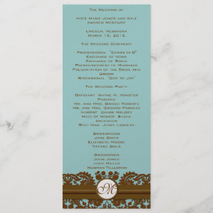 Brown Damask Monogram Wedding Program Programme