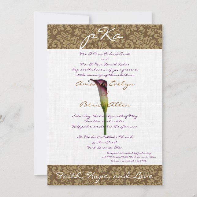 Brown Damask Wedding Inv. Invitation (Front)