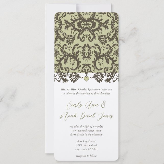 Brown Damask Wedding Invitation (Front)