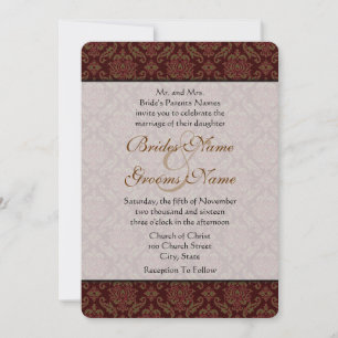 Brown Damask Wedding Invitation