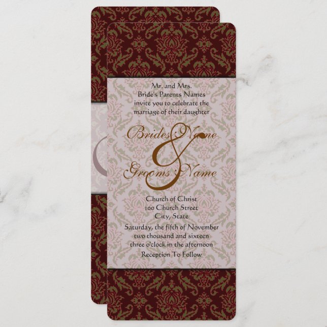 Brown Damask Wedding Invitation (Front/Back)