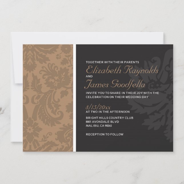 Brown Damask Wedding Invitations (Front)