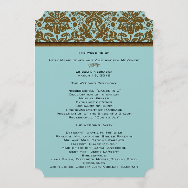 Brown Damask Wedding Program Programme (Front)