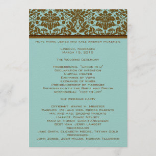 Brown Damask Wedding Program Programme