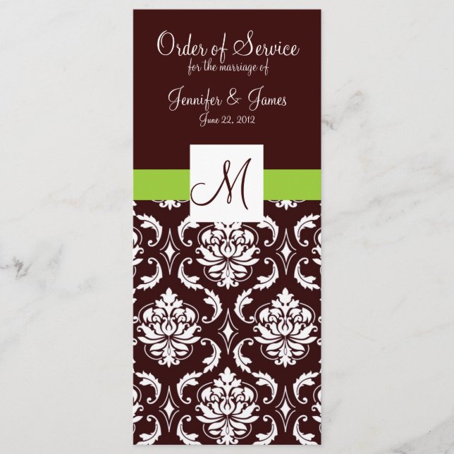 Brown Damask Wedding Programs with Monogram Programme (Front)