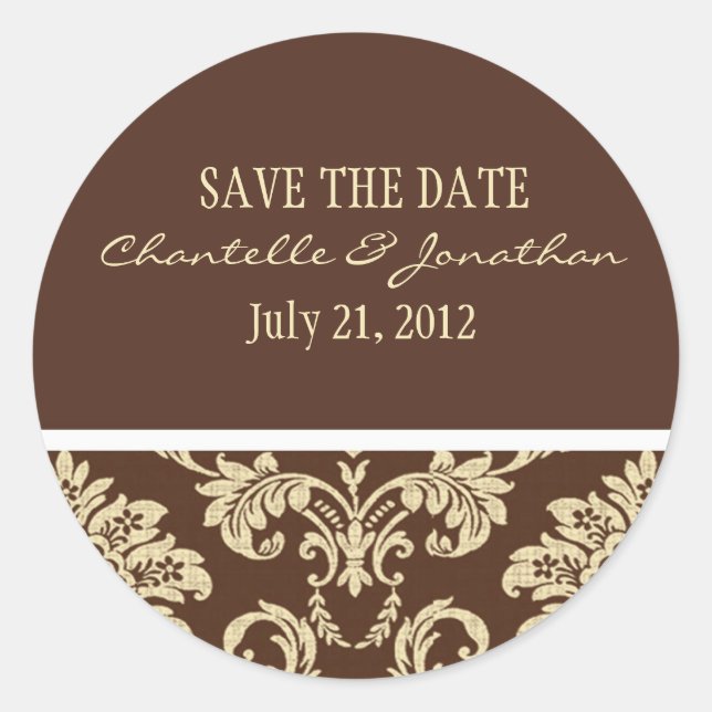Brown Damask Wedding Sticker (Front)