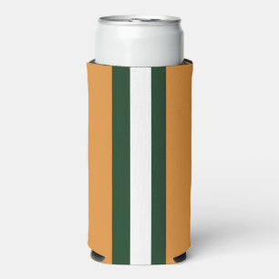Brown, dark green and white stripes seltzer can cooler