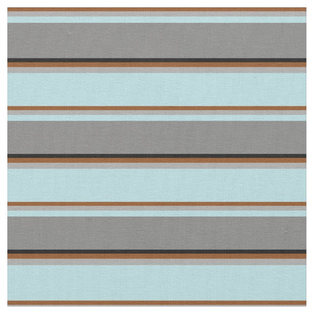Brown, Dark Grey, Powder Blue, Grey & Black Lines Fabric (Close Up)