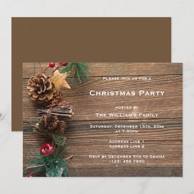Brown Decorative Christmas Party Invitation (Front/Back)