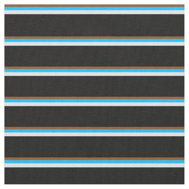 Brown, Deep Sky Blue, Lavender & Black Pattern Fabric (Close Up)