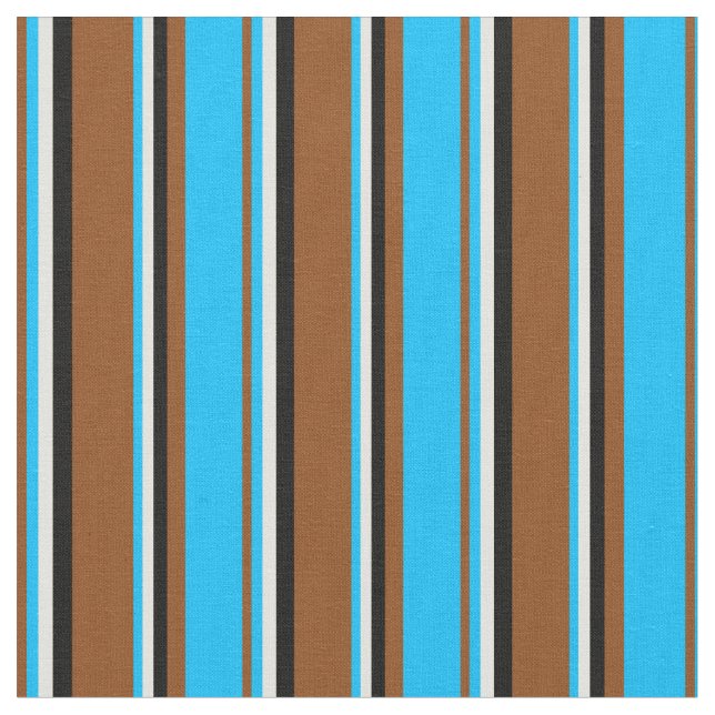 Brown, Deep Sky Blue, Light Yellow & Black Coloure Fabric (Close Up)