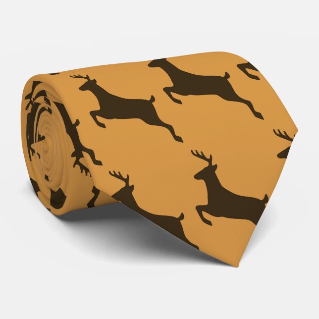 Brown Deer Leaping On Tan Necktie (Rolled)