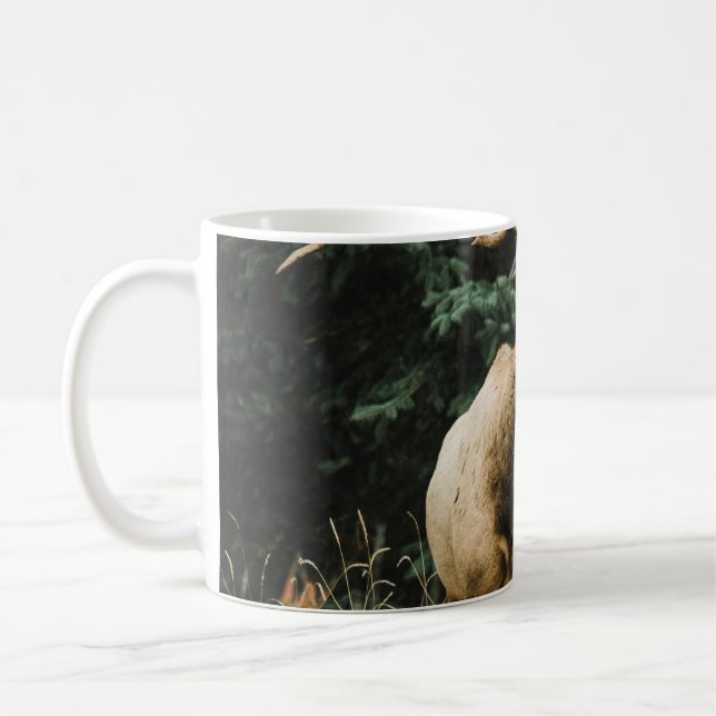 BROWN DEER ON GREEN GRASS DURING DAYTIME COFFEE MUG (Left)