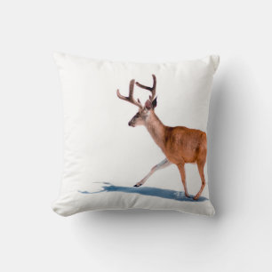 BROWN DEER ON WHITE BACKGROUND CUSHION