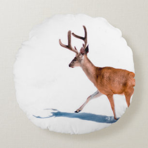 BROWN DEER ON WHITE BACKGROUND ROUND CUSHION