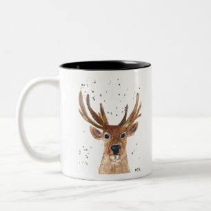 Brown deer stag animal watercolor wildlife Two-Tone coffee mug