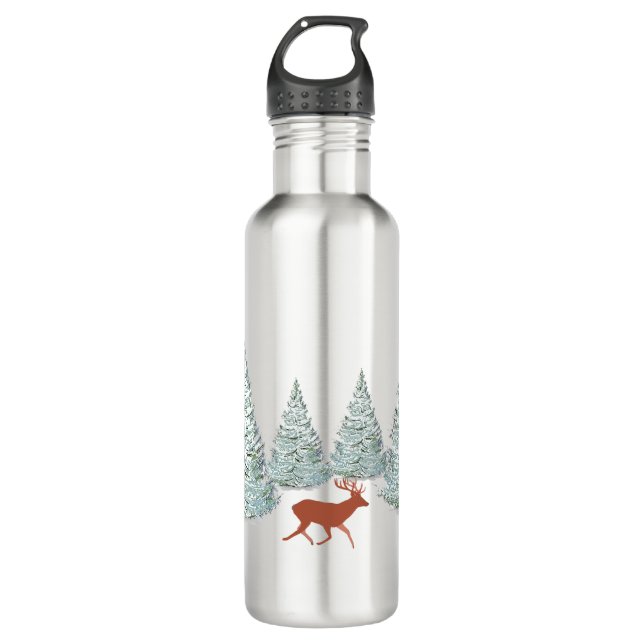 Brown Deer under Snow Covered Spruce Trees   710 Ml Water Bottle (Front)