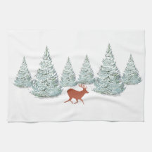 Brown Deer under Snow Covered Spruce Trees  