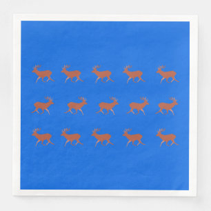 Brown Deer Walking Festive Pattern Blue Background Napkin