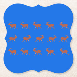 Brown Deer Walking Festive Pattern Blue   Paper Coaster