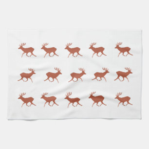 Brown Deer Walking Festive Pattern Tea Towel